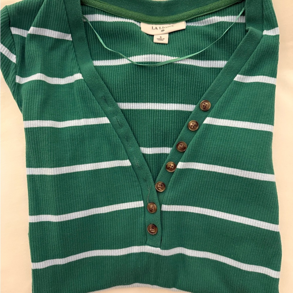 Target La Ligne Green and White Striped V neck bodysuit